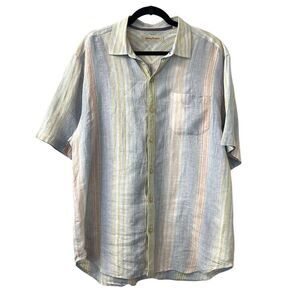 Tommy Bahama Men's Striped Linen Shirt L Multicolor Beach Vacation Coastal
